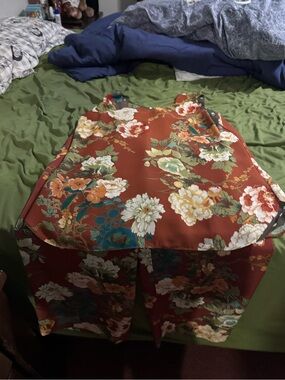 Chico's Rust Floral Wide-Leg Jumpsuit with Green & Cream Blooms